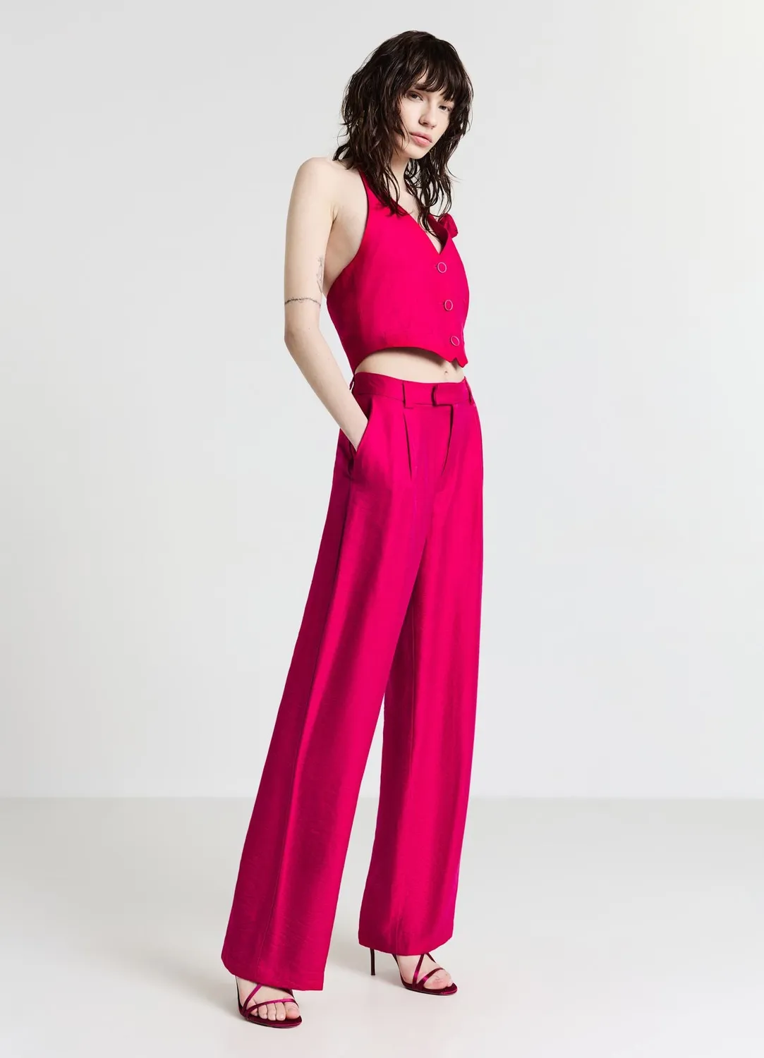 Calliope pantalon palazzo uni poches latérales