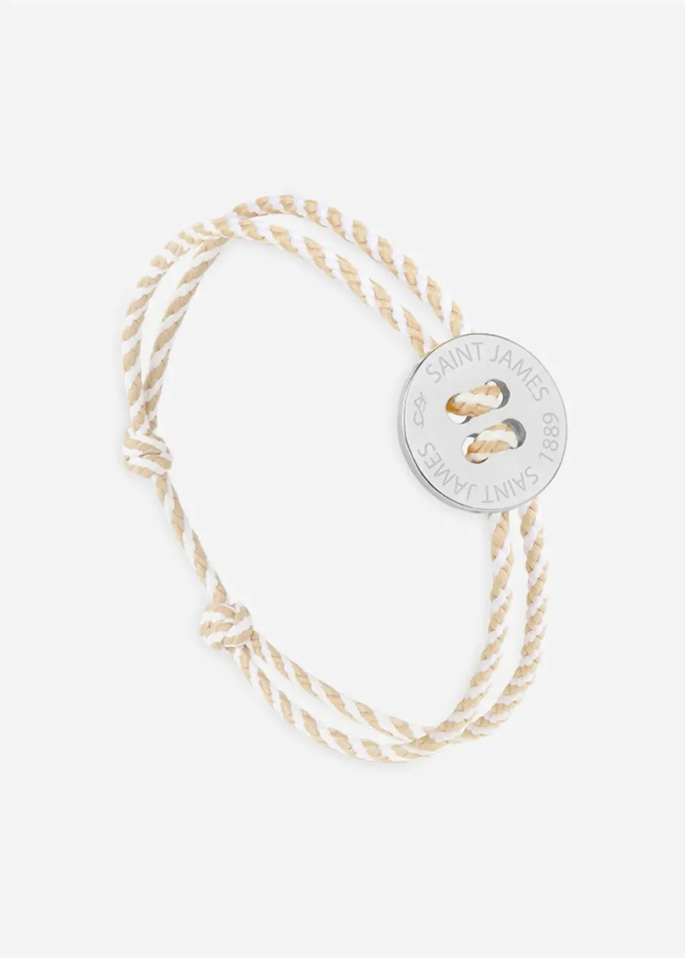 Saint James Bouton bracelet coton argent rayé blanc beige