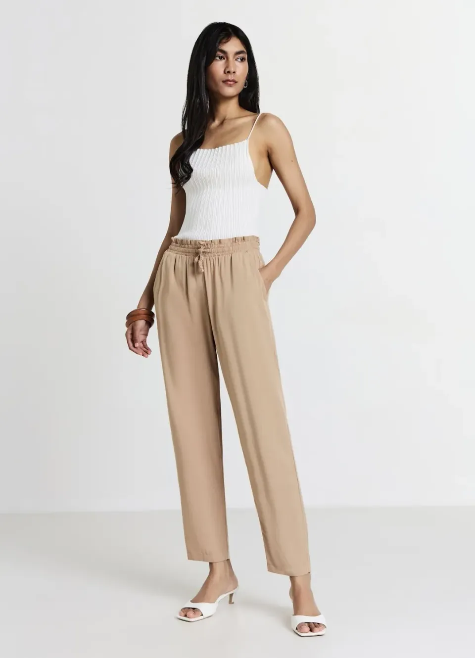 Calliope pantalon long femme uni à cordon