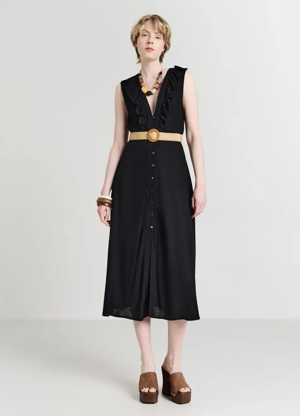 Calliope Robe chemisier volants ceinture robe femme