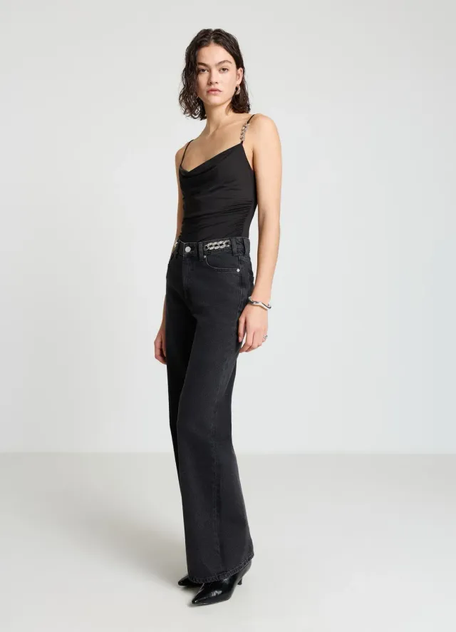 Calliope Wide Leg jean femme large chaîne strass