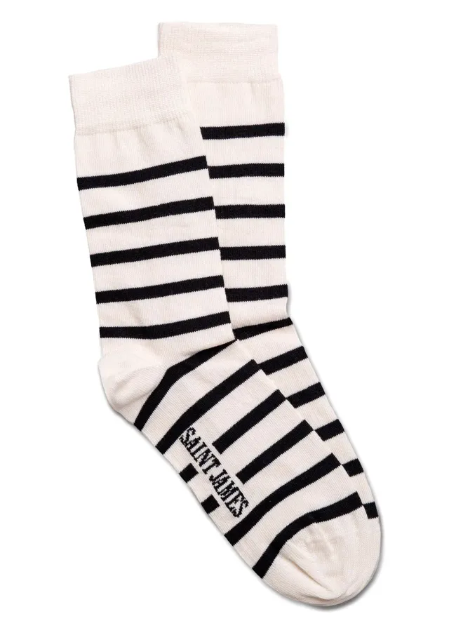 Saint James rayées chaussettes enfant ecru-marine coton