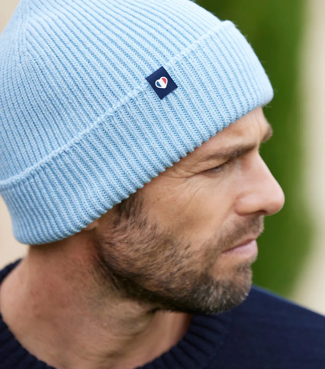 Cocorico bonnet homme ciel laine mérinos