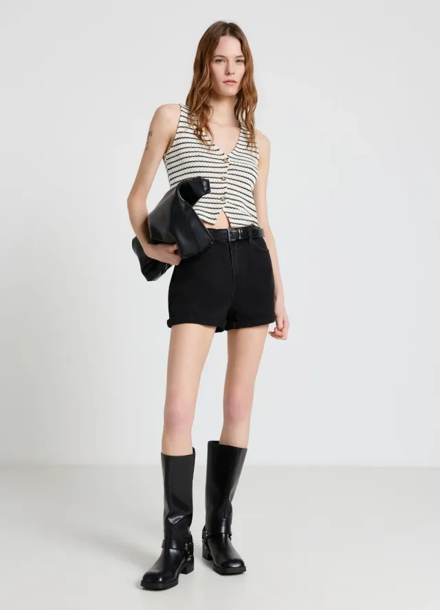 Calliope short denim femme mom fit revers