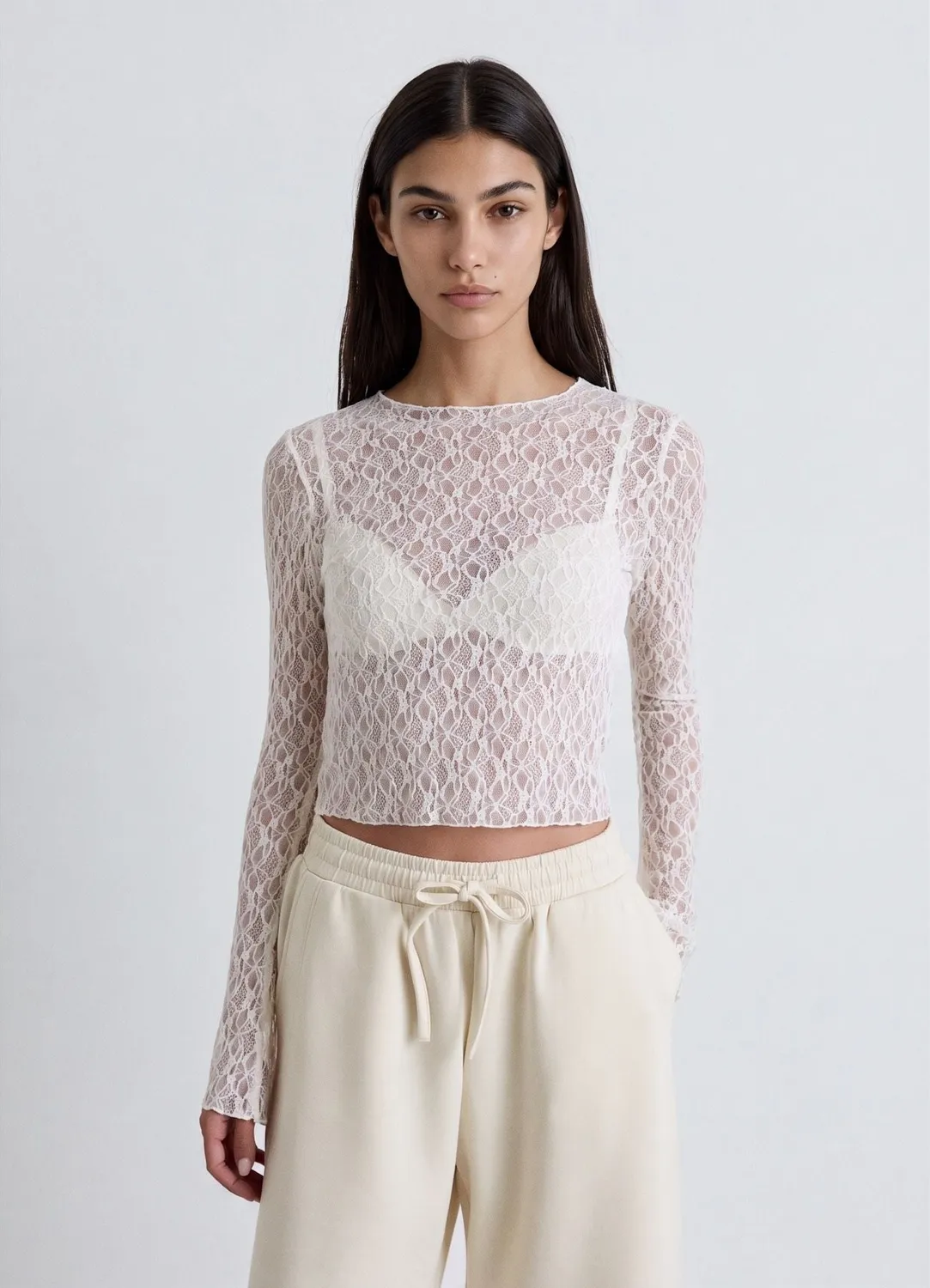 Calliope top dentelle femme manches longues S transparent