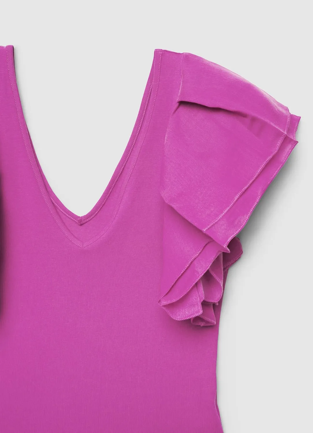 Calliope T-shirt col V manches volants femme organza