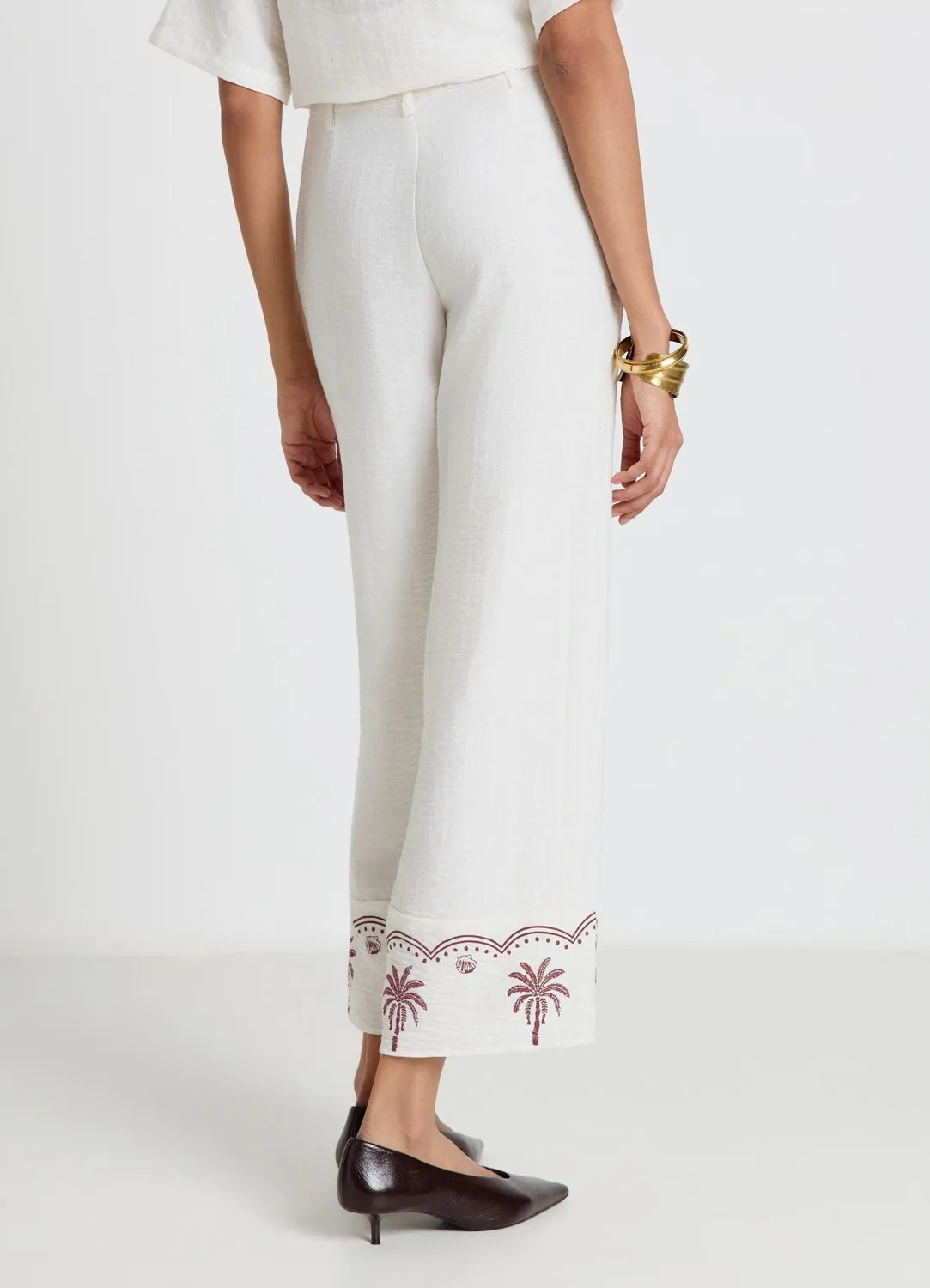 Calliope pantalon droit femme broderie palmiers