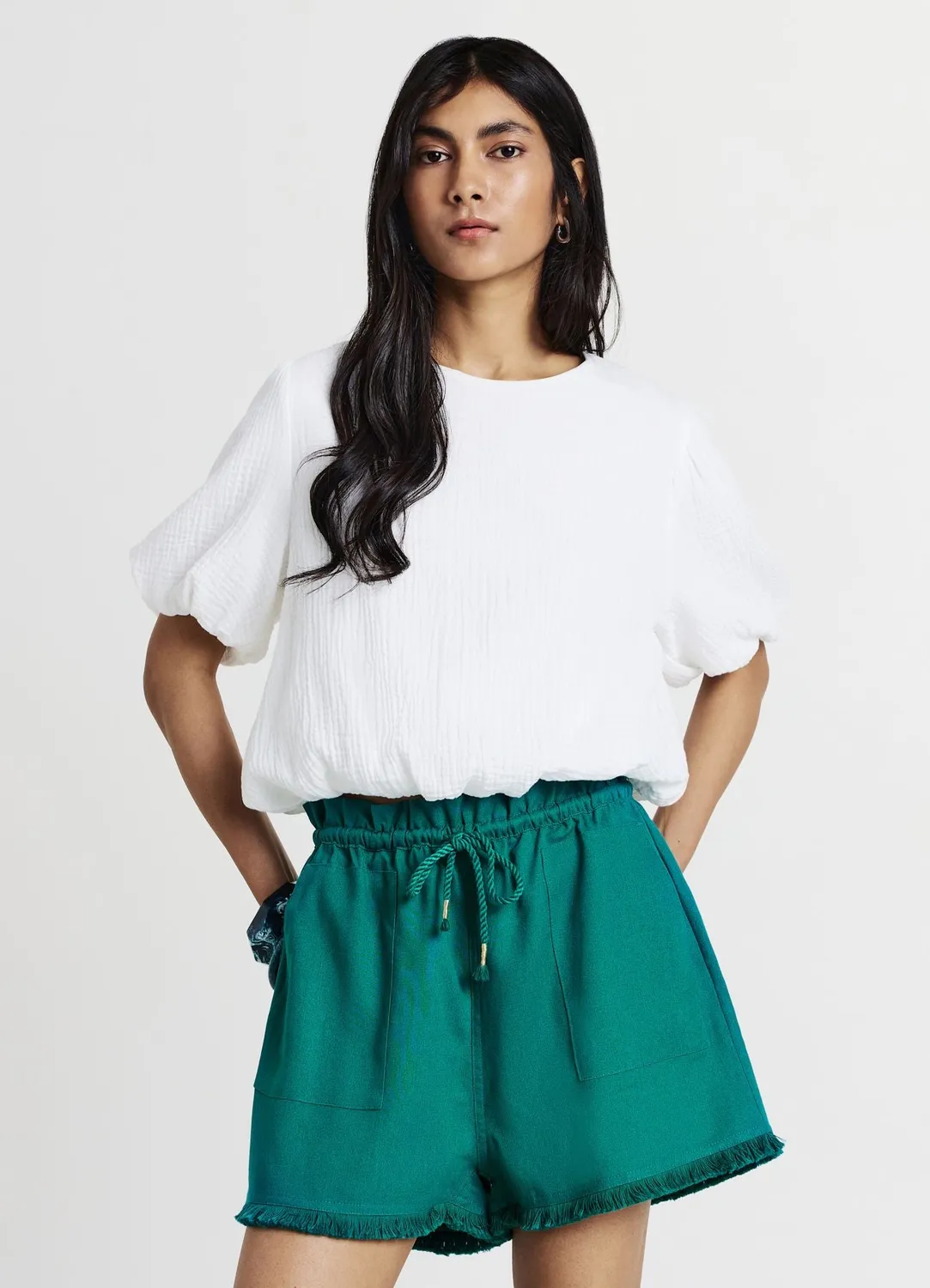 Calliope short femme lin franges uni