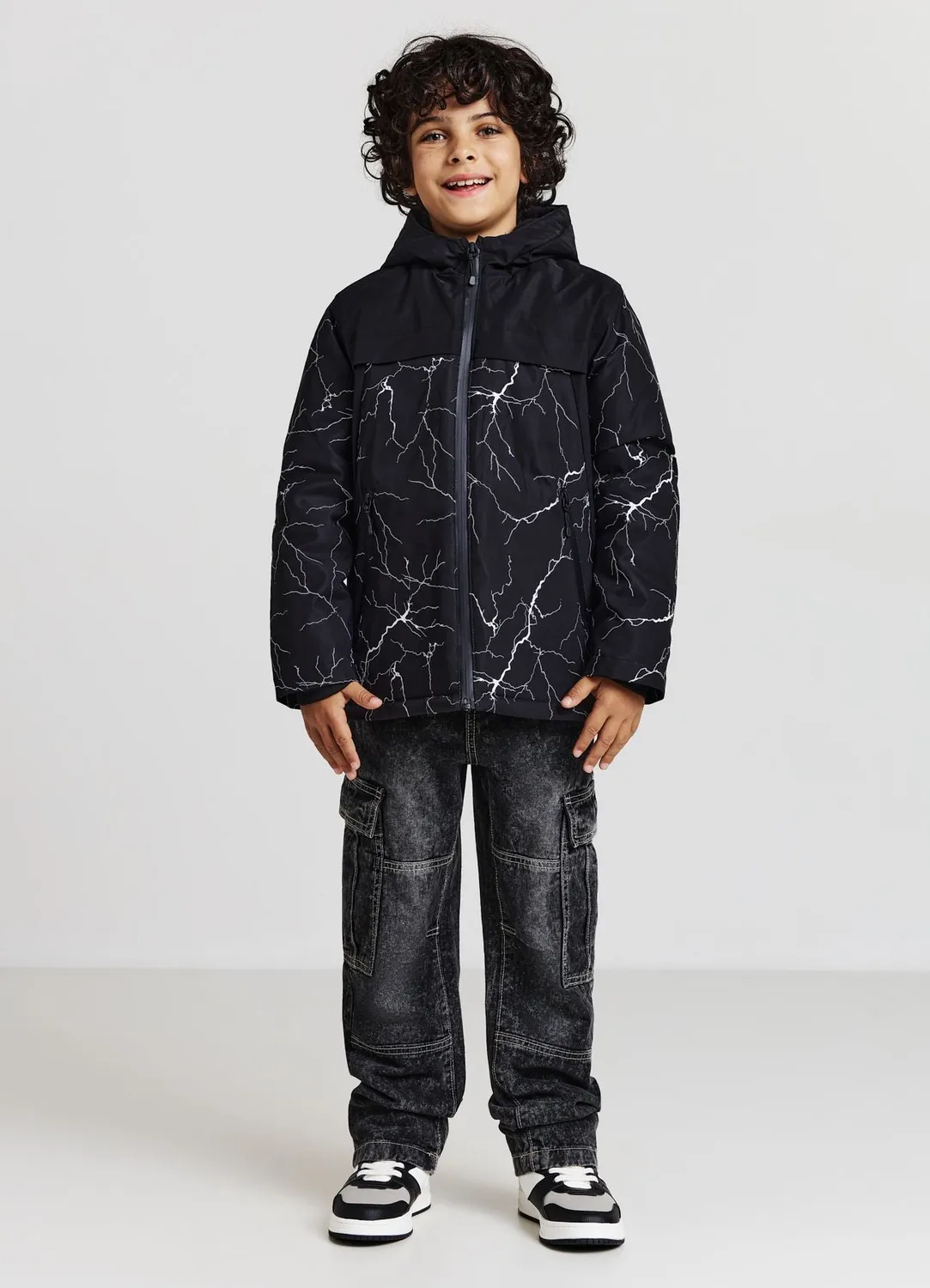 Calliope parka garçon capuche imprimé éclairs