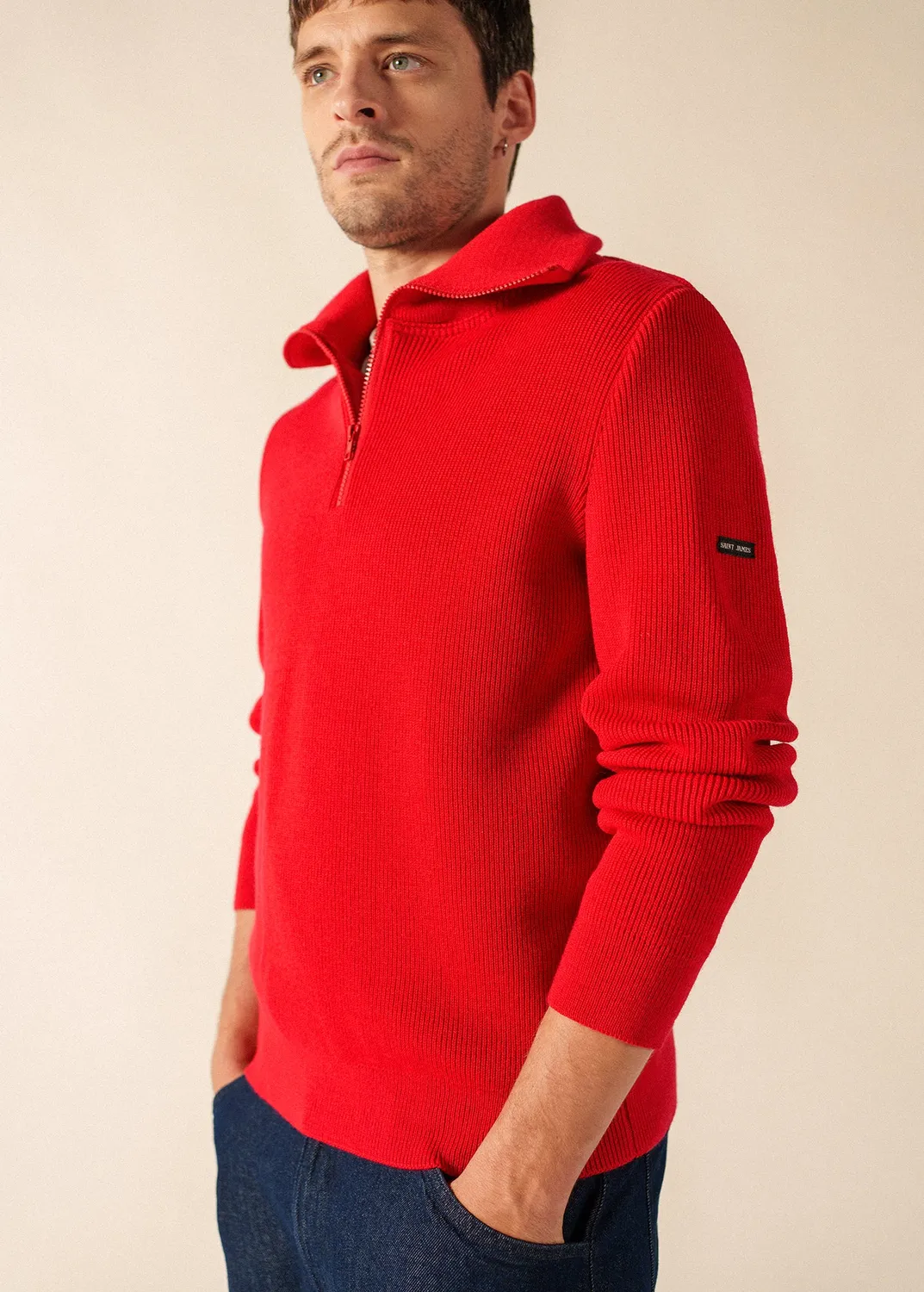Saint James Pull Cotentin Camionneur Laine Rouge Droit