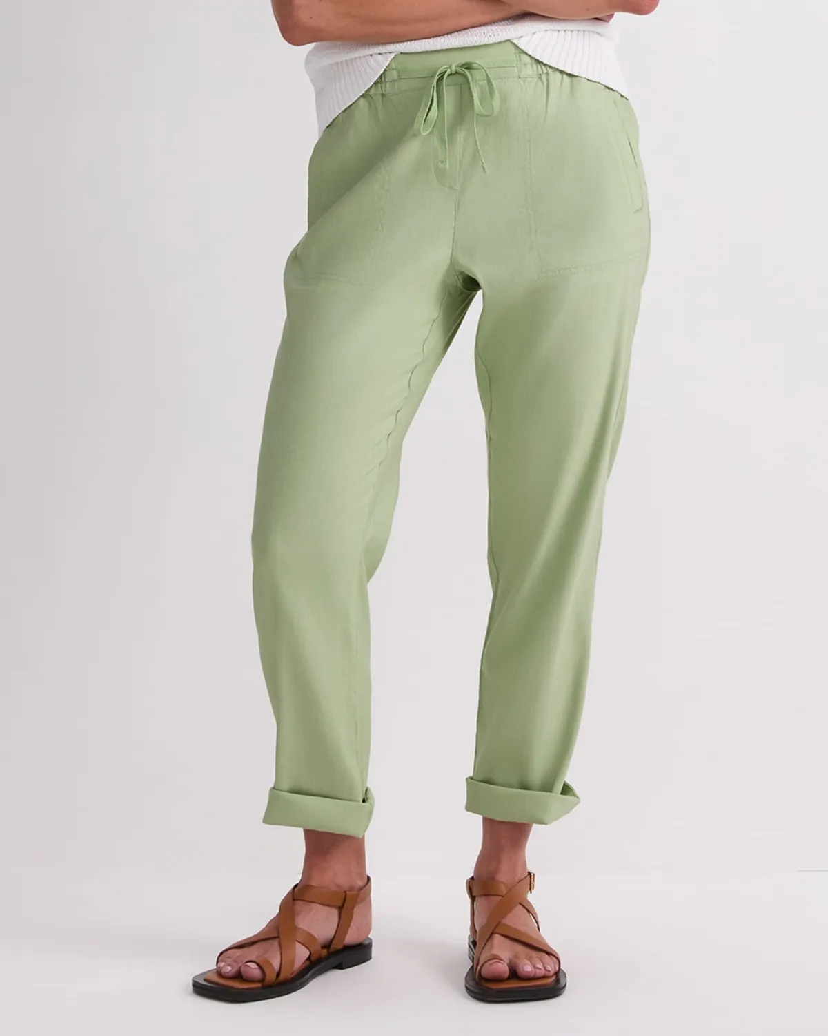 Sportscraft Rosa pantalon lin stretch taille cordon