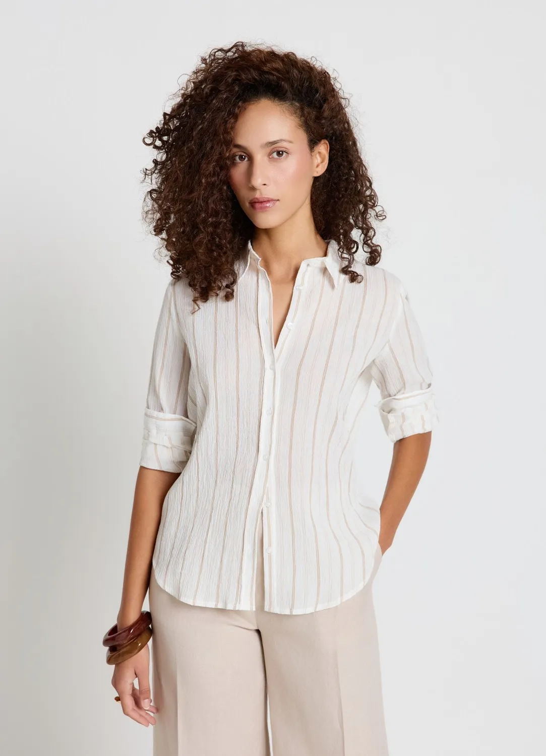 Calliope chemise rayée crinkle femme manches longues