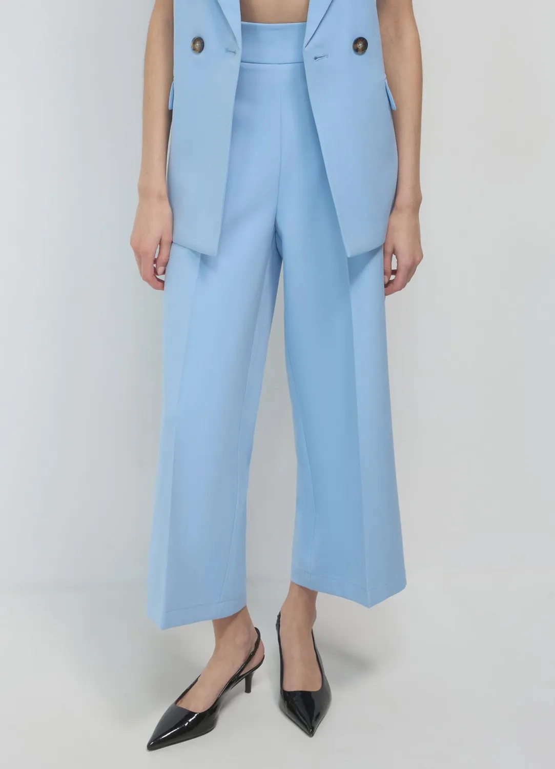 Calliope Palazzo Cropped pantalon large femme uni coupe regular