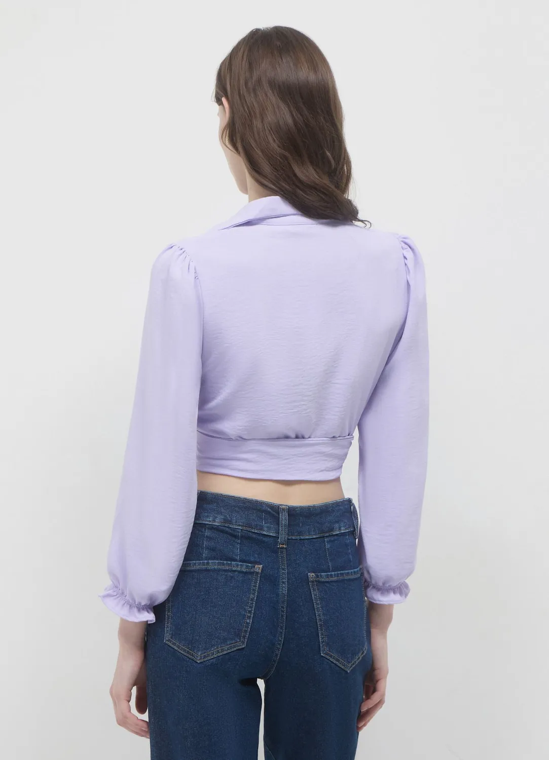 Calliope chemise crop à nœud femme manches longues