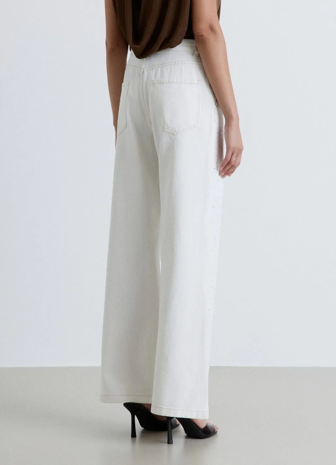 Calliope jean wide leg strass taille haute femme