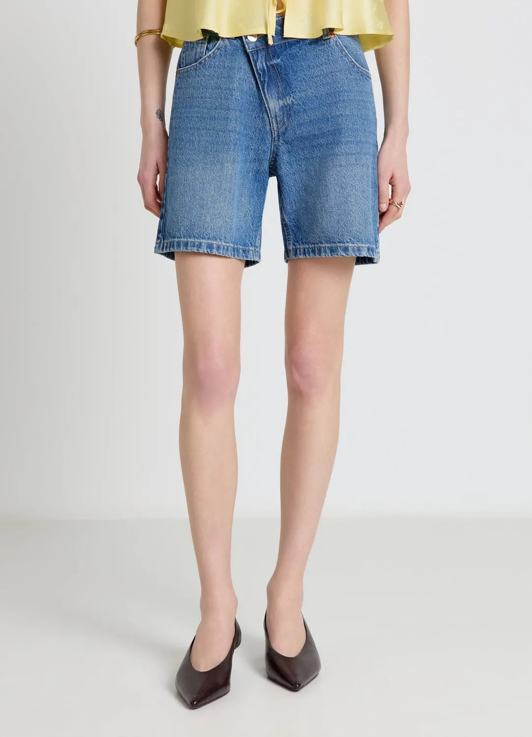 Calliope bermuda jean patte asymétrique femme taille haute