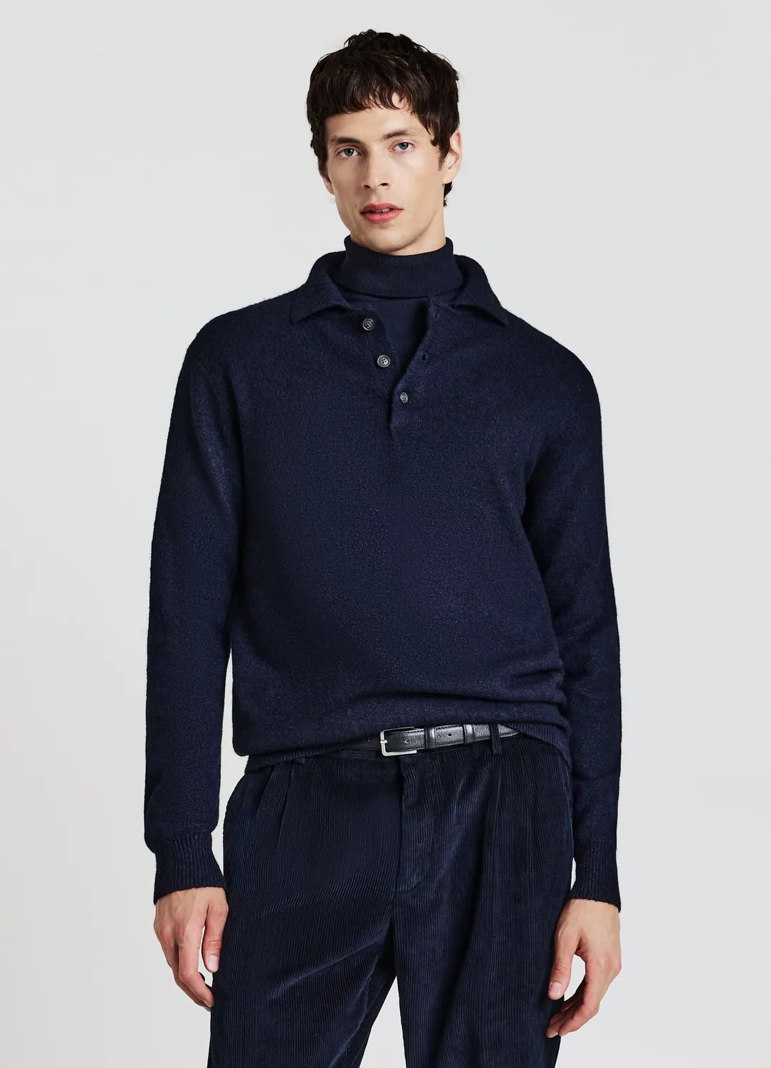Calliope polo homme uni manches longues col boutonné