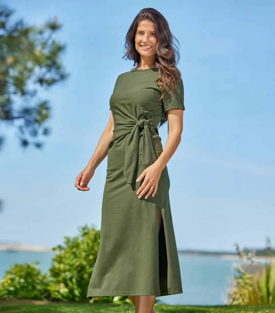 Cocorico Selen robe longue femme kaki coton