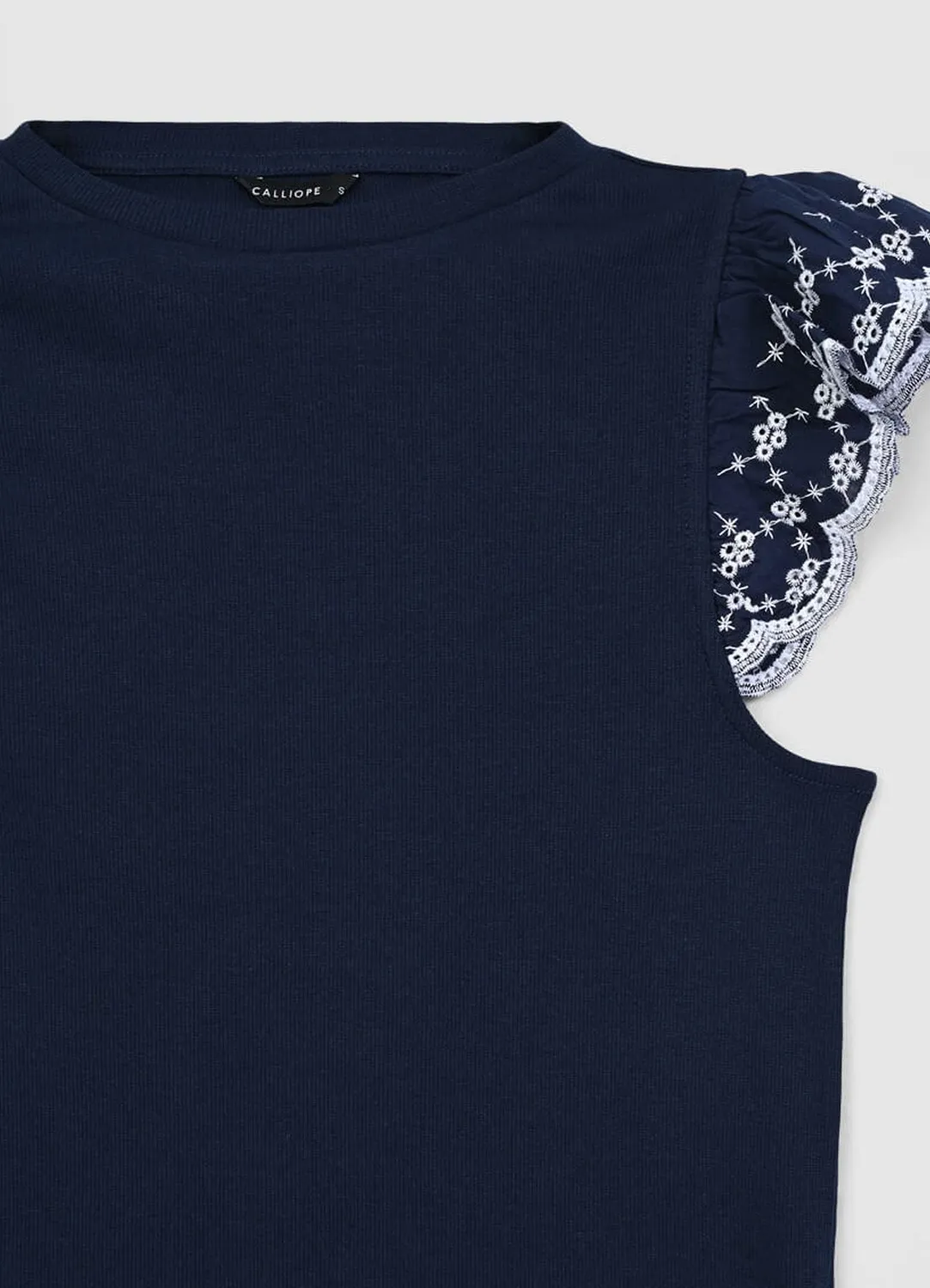 Calliope t-shirt côtelé femme volants coton