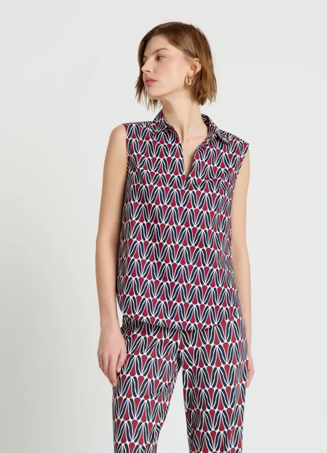Calliope top femme sans manches col chemise imprimé