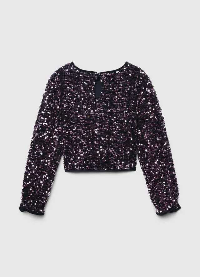 Calliope blouse paillettes fille crop manches longues