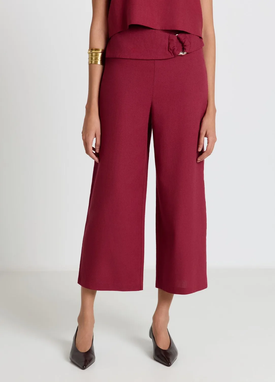Calliope lino pantalon culotte boucle femme