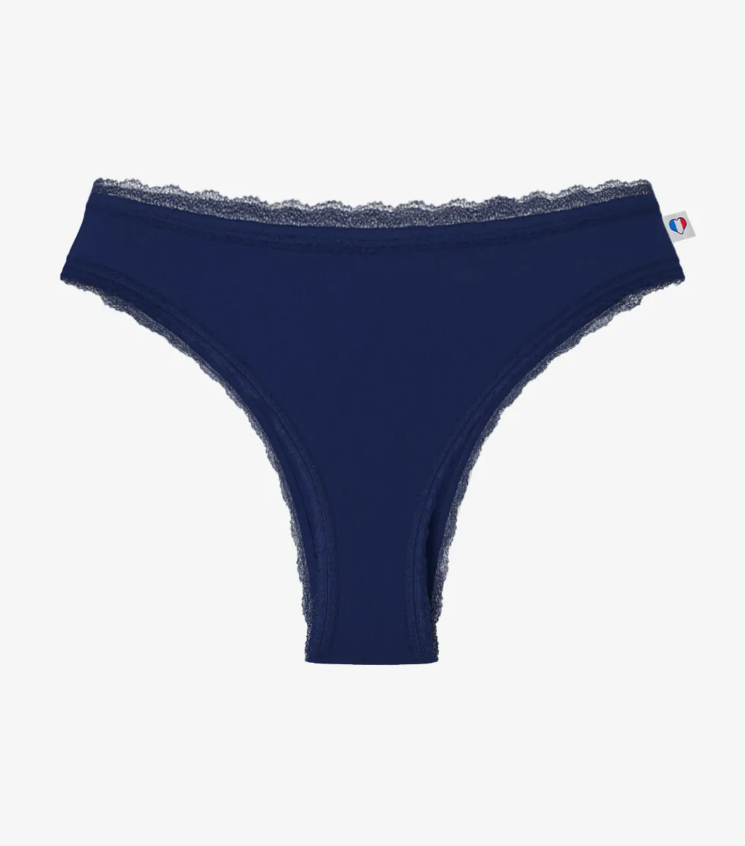 Cocorico Intemporel tanga femme dentelle marine coton
