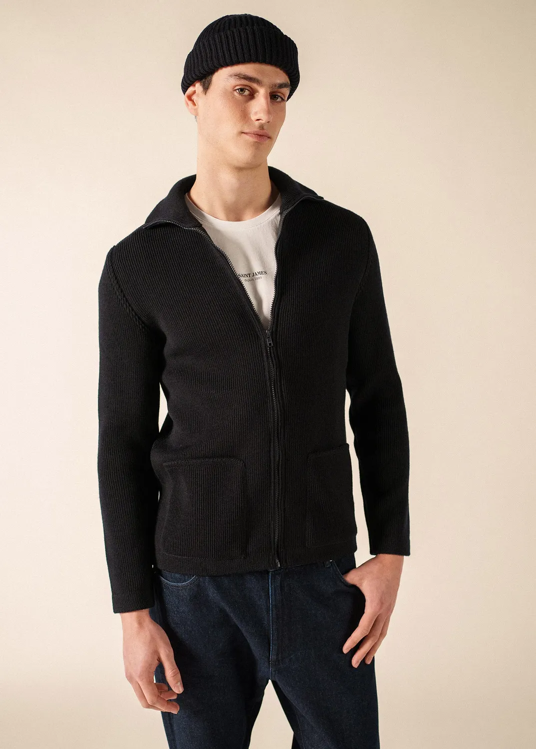 Saint James Quiberon gilet navy laine zippé