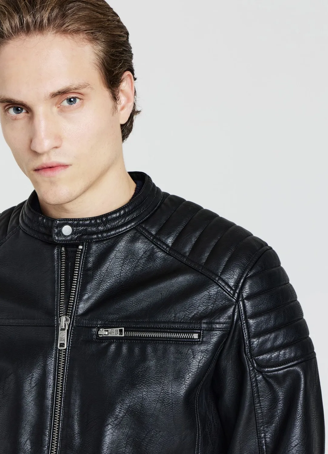 Calliope blouson biker simili-cuir homme col coréen L