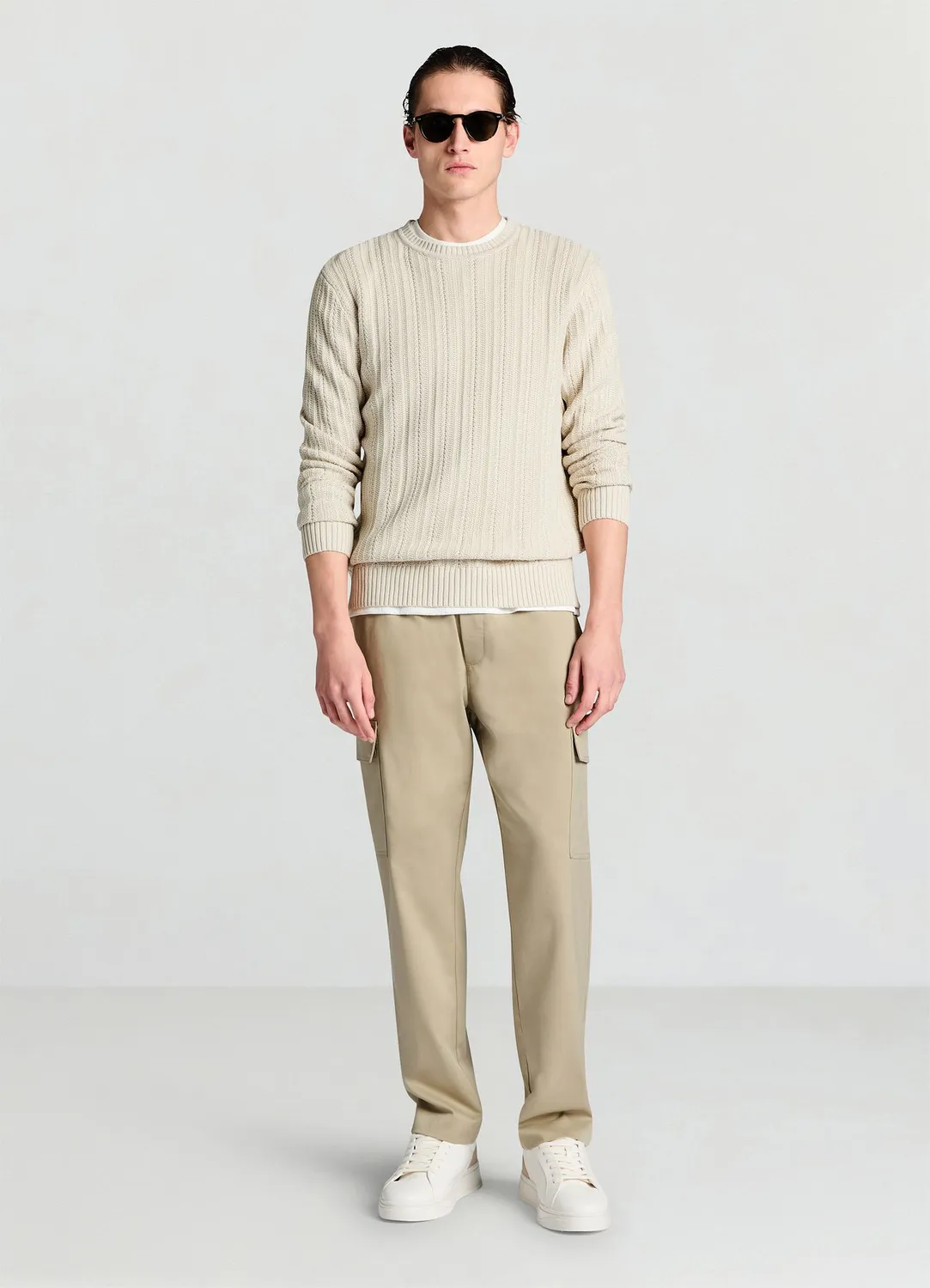 Calliope torsades col rond pull homme uni coton