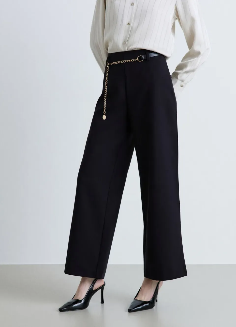 Calliope Pantalon Palazzo Femme Ceinture Chaîne Uni