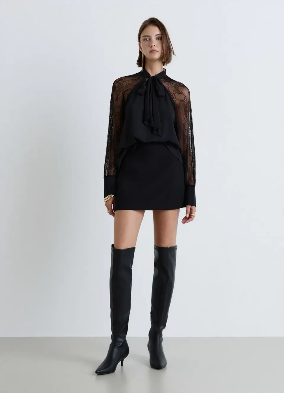 Calliope blouse nœud dentelle blouse femme manches longues