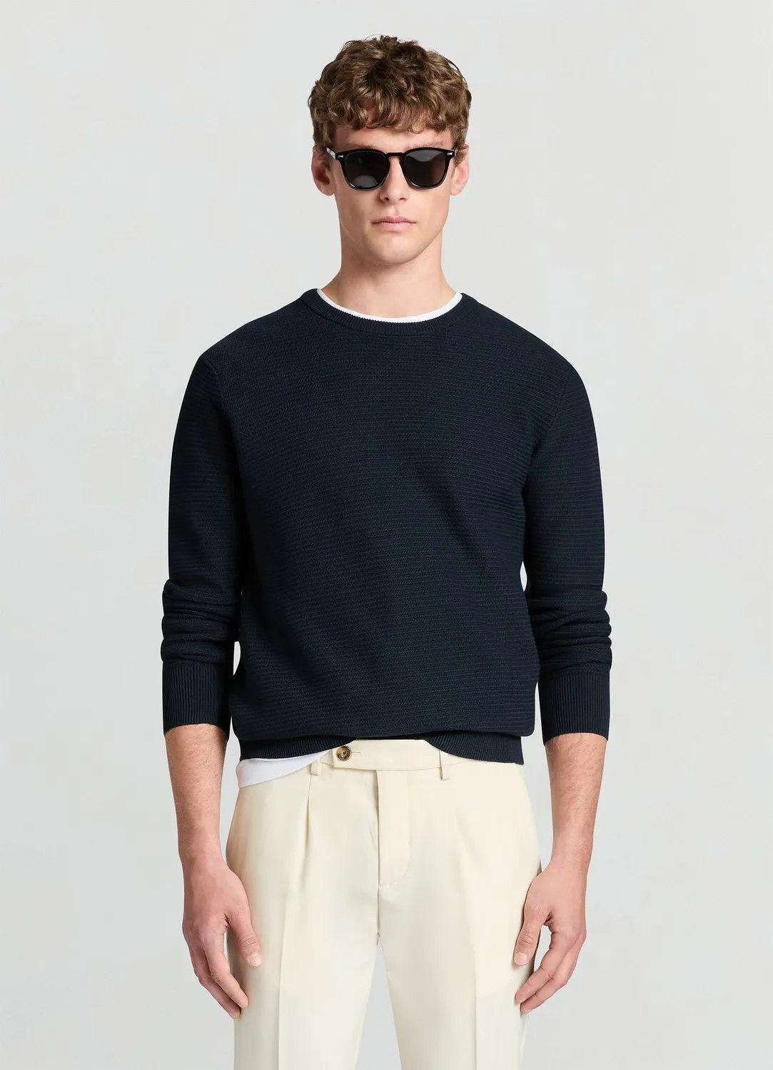 Calliope pull col rond homme côtelé manches longues