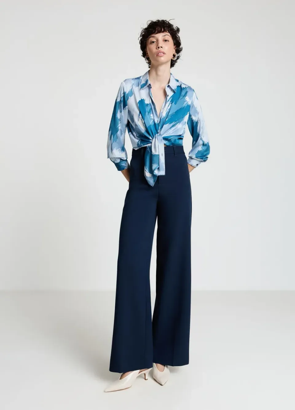 Calliope Imprimé Abstrait Chemise Satinée Manches Longues