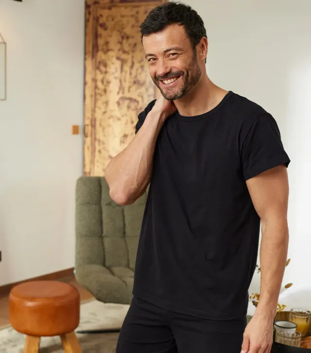Cocorico Intemporel t-shirt pyjama homme noir coton