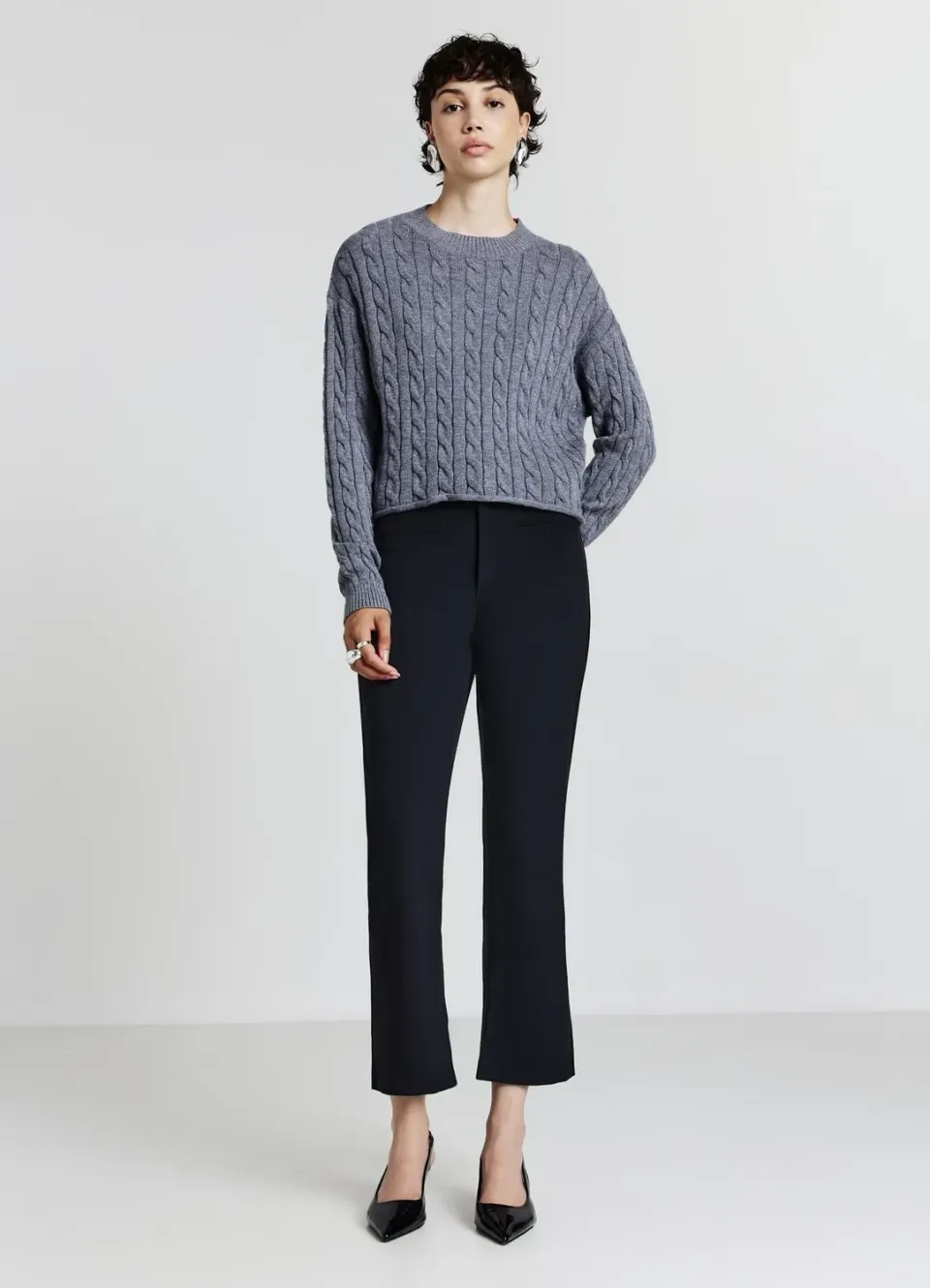 Calliope pull crop torsades femme manches longues