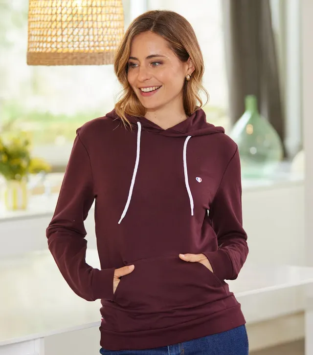 Cocorico Iconique sweat capuche femme bordeaux coton