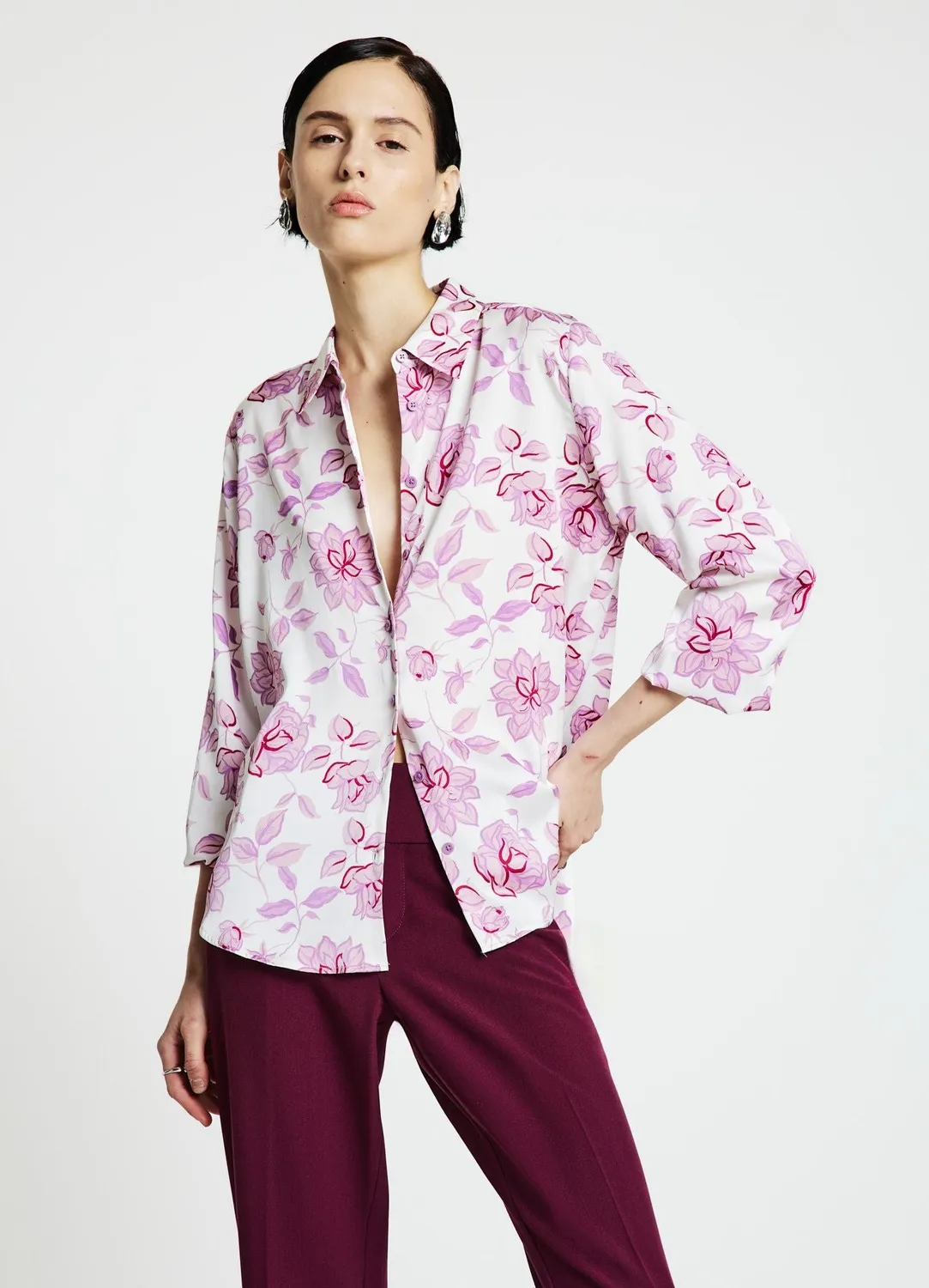 Calliope Chemise satinée fleurs femme