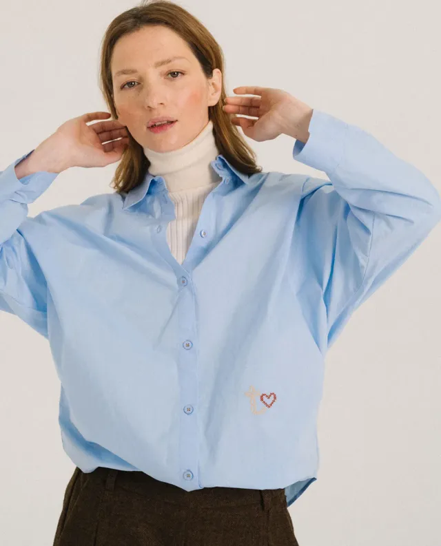 Tinsels Faune Ciel chemise coton popeline brodée