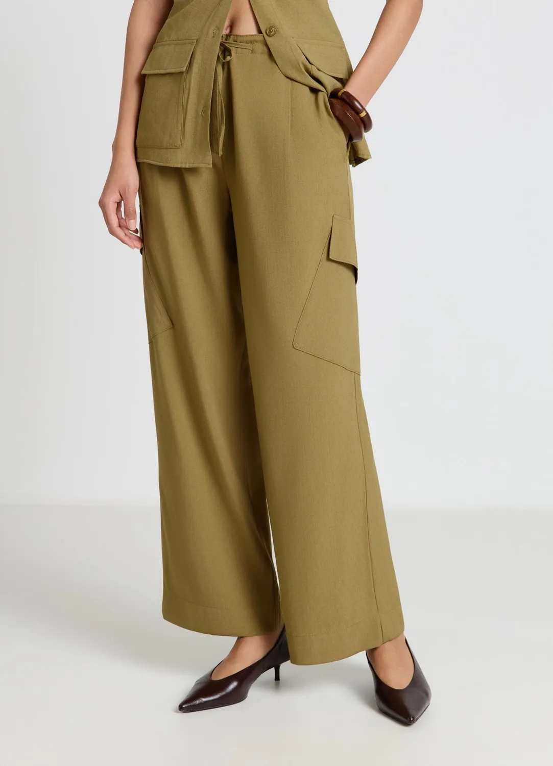 Calliope pantalon straight cargo à cordon femme poches