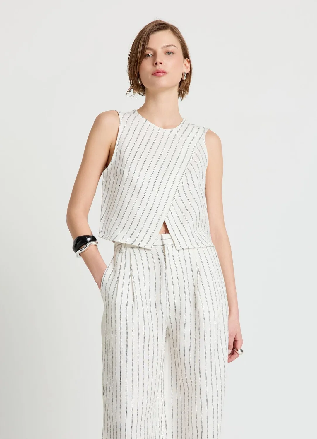 Calliope top femme rayé lin col rond