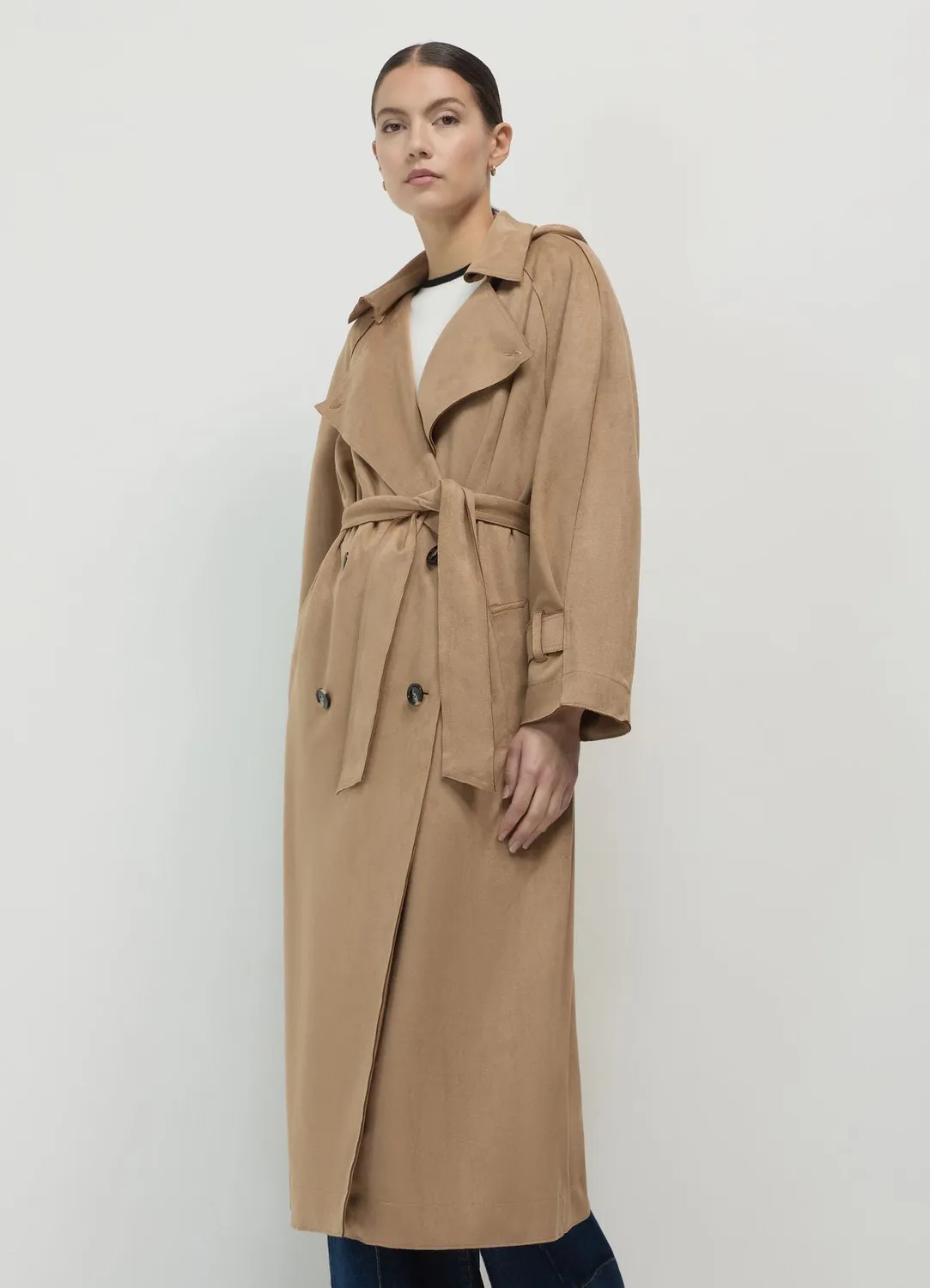 Calliope trench long effet suède femme à capuche