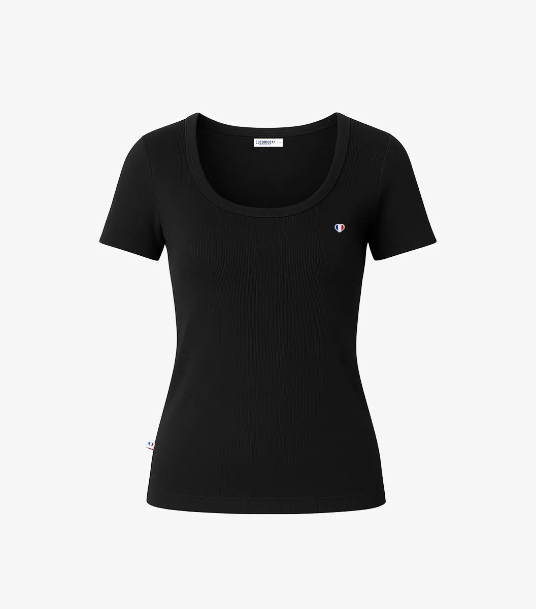 Cocorico Iconique t-shirt femme noir côtelé coton