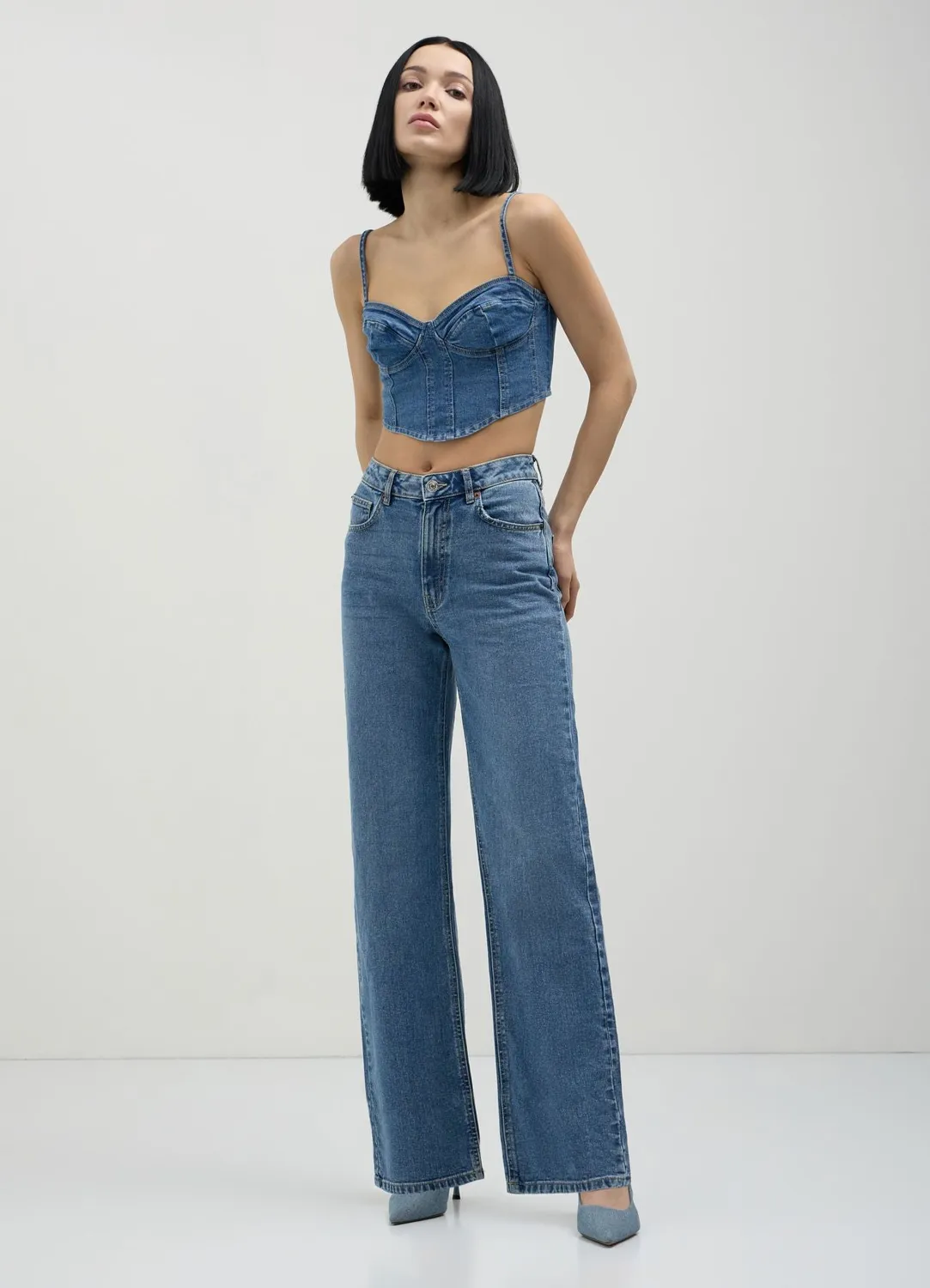 Calliope jean wide leg taille haute femme bleu