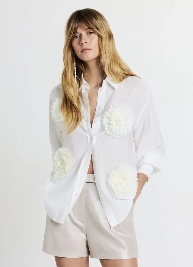Calliope Chemise fleurs appliquées chemise femme manches longues