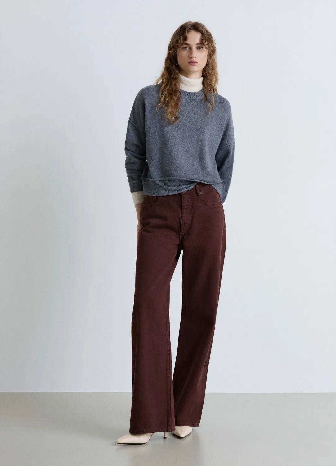 Calliope pull col rond uni femme épaule tombante