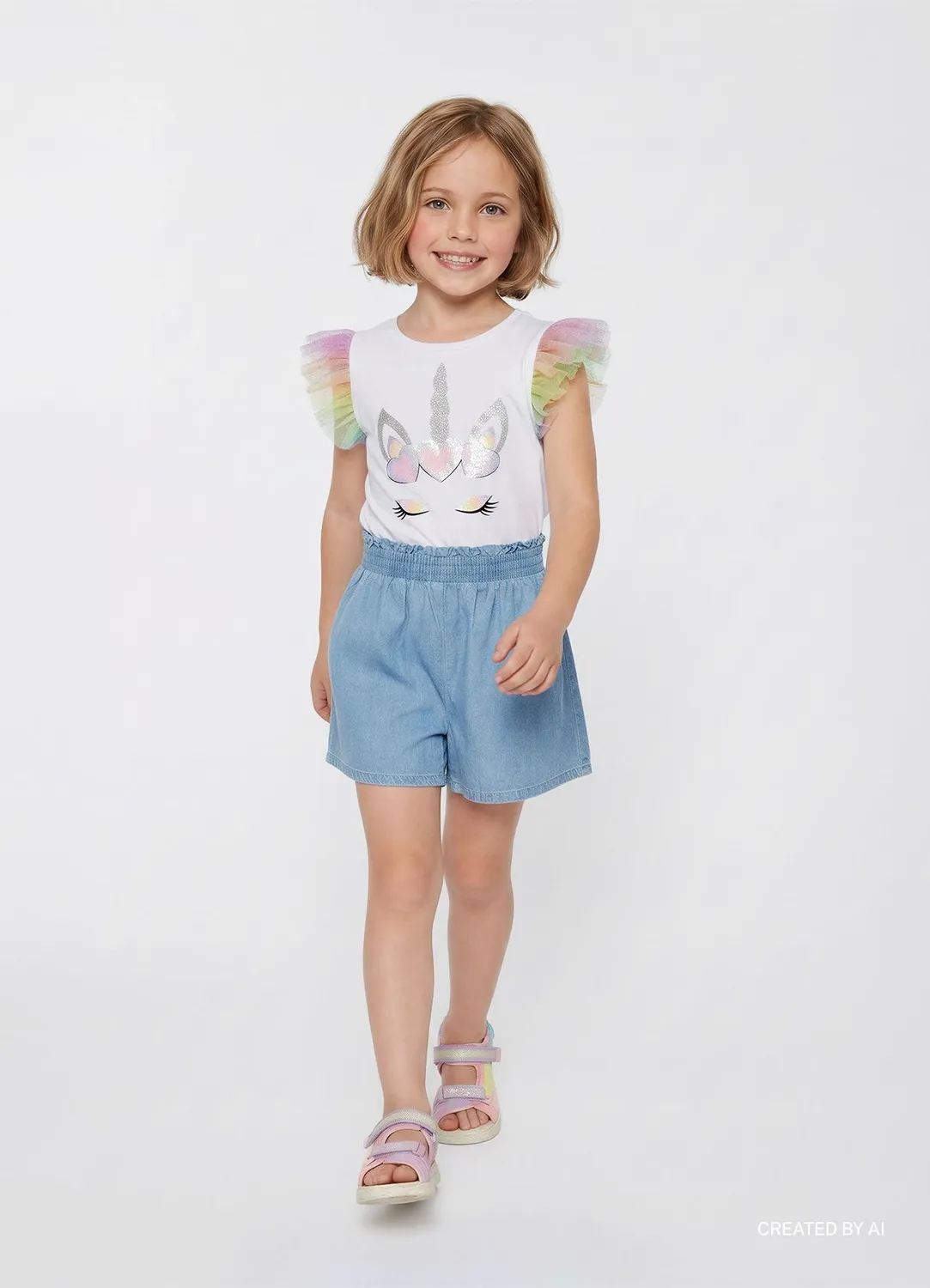 Calliope short denim fille uni taille élastiquée