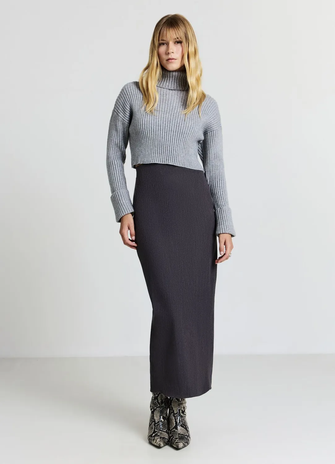Calliope pull col montant femme côtelé manches longues