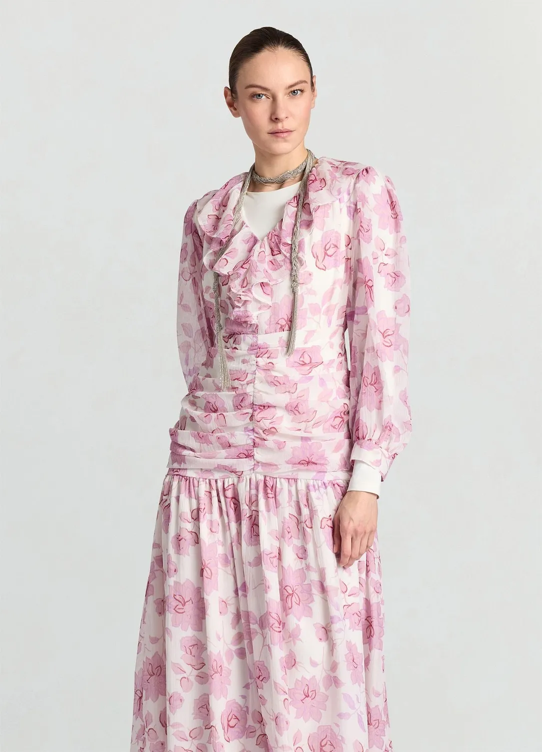 Calliope Atelier robe midi fleurs manches longues