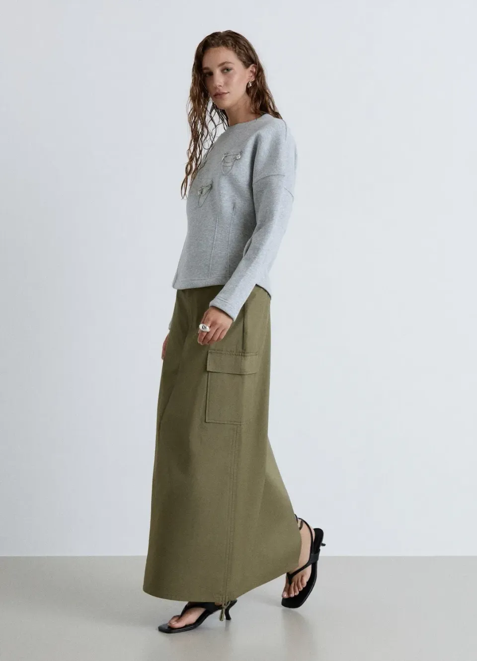Calliope jupe cargo longue femme taille haute droite